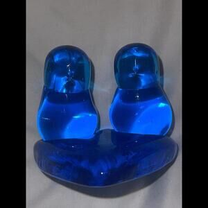 Titan Art Glass Double Bluebirds of Happiness Signed Leo Ward 1990 HEART Birds